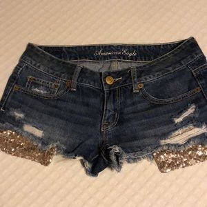 American eagle shorts with gold sequin pockets